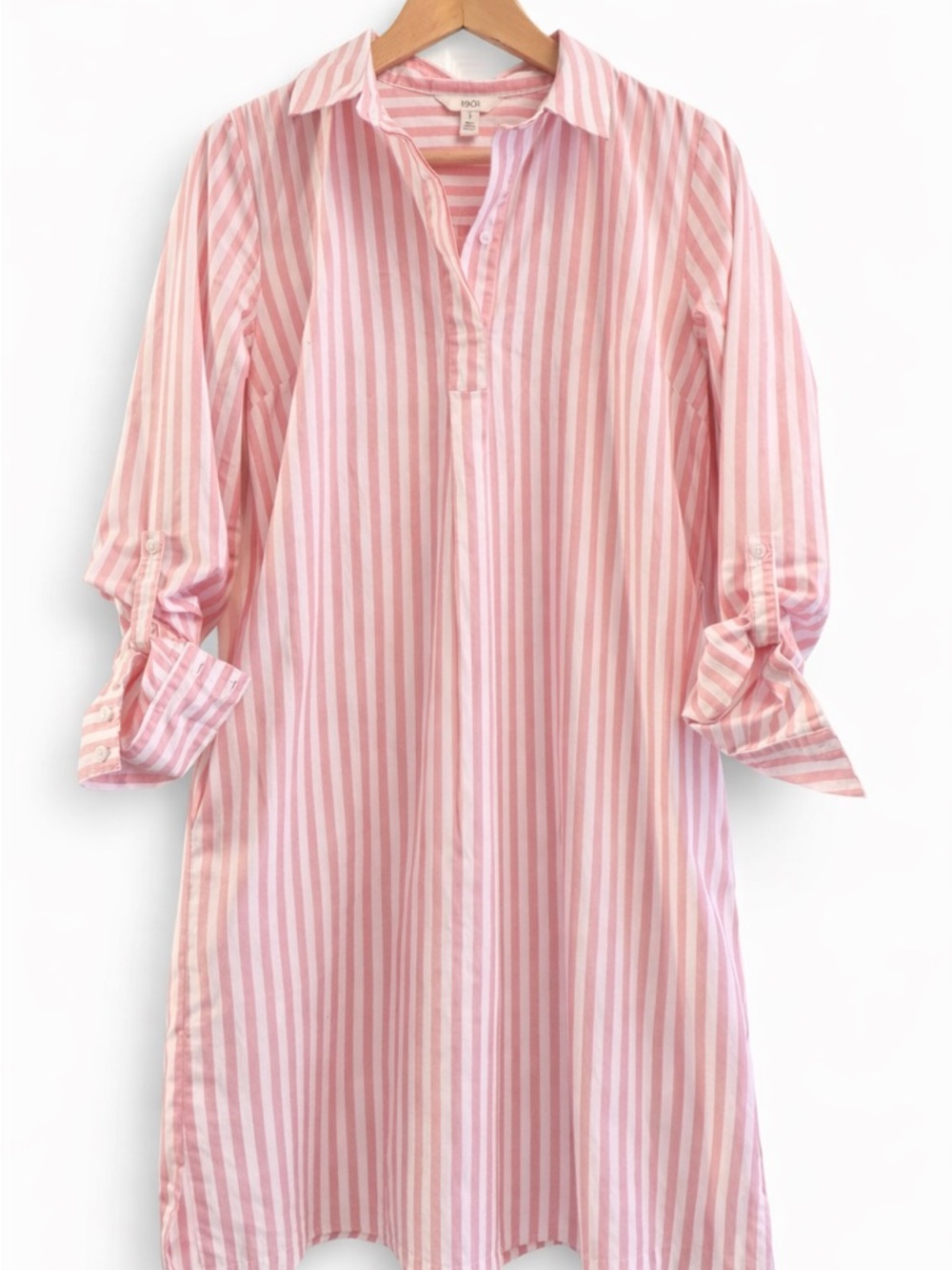 1901 Pink and White Striped Mini Shirt Dress
